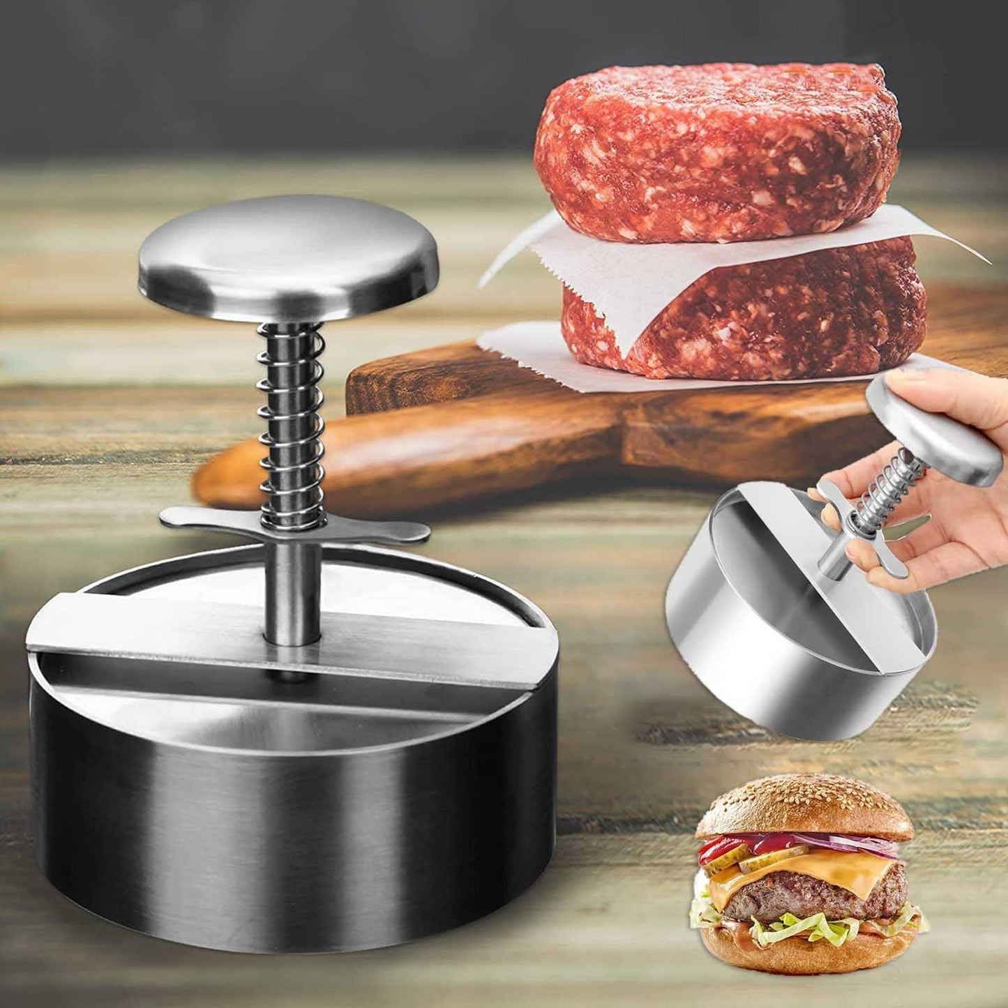 Molde para carne de Hamburger de aço inoxidável.