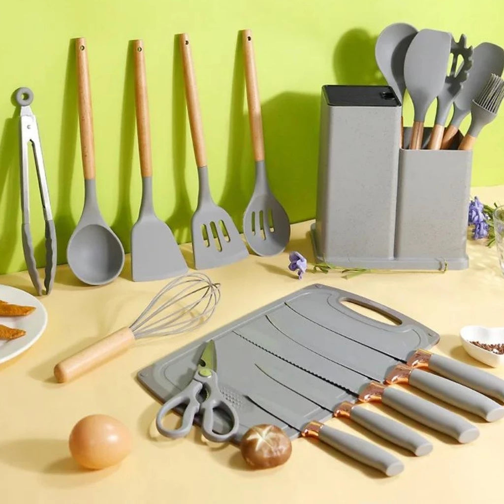 Kit 19 Peças De Utensílios de Cozinha em Silicone  - Resistente ao calor