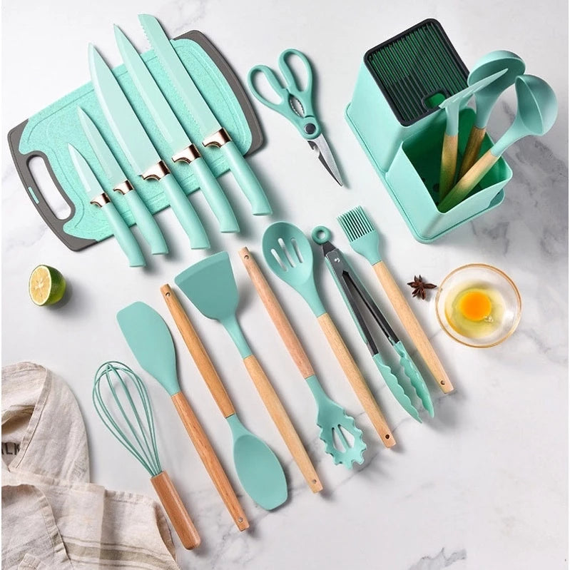 Kit 19 Peças De Utensílios de Cozinha em Silicone  - Resistente ao calor